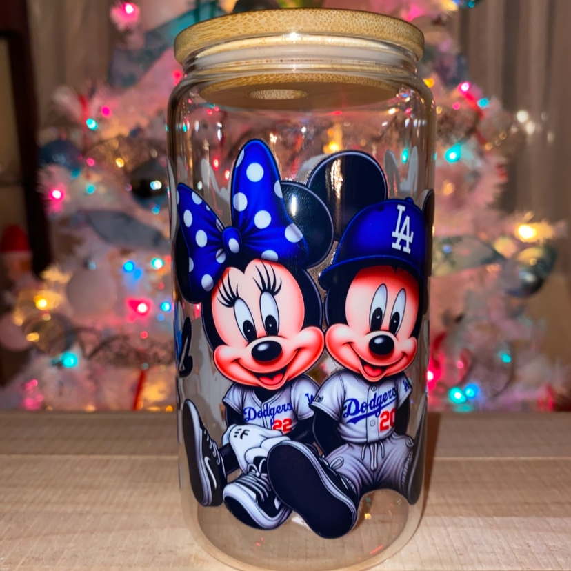 Mickey & Minnie LA Dodgers (pre-made Glass cup)