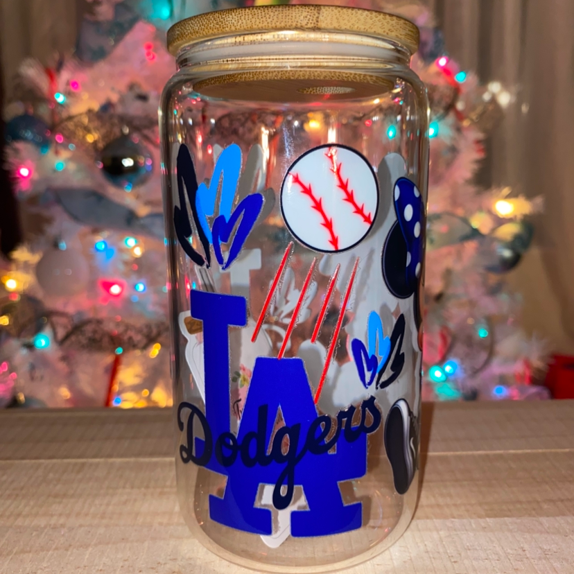 Mickey & Minnie LA Dodgers (pre-made Glass cup)