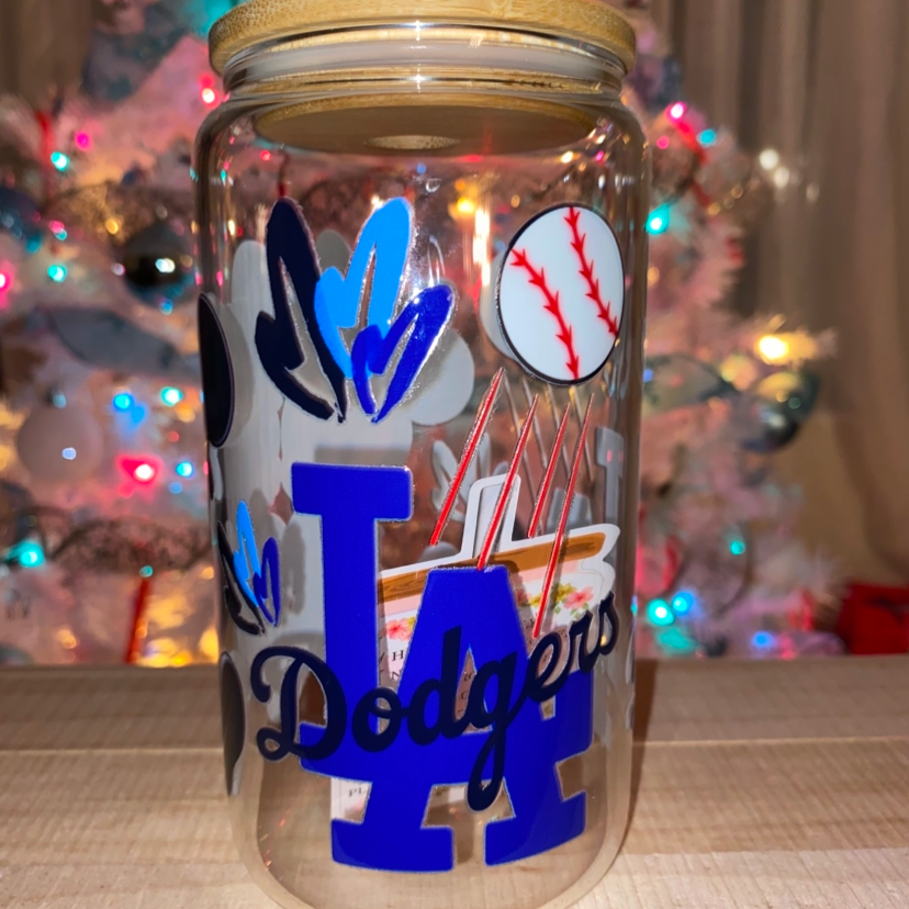 Mickey & Minnie LA Dodgers (pre-made Glass cup)