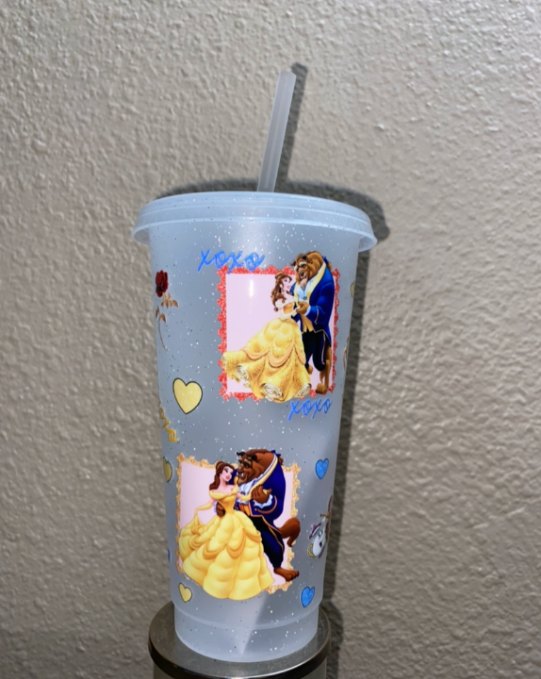 Beauty and the Beast Love stamps (pre-made frosted glitter cup)