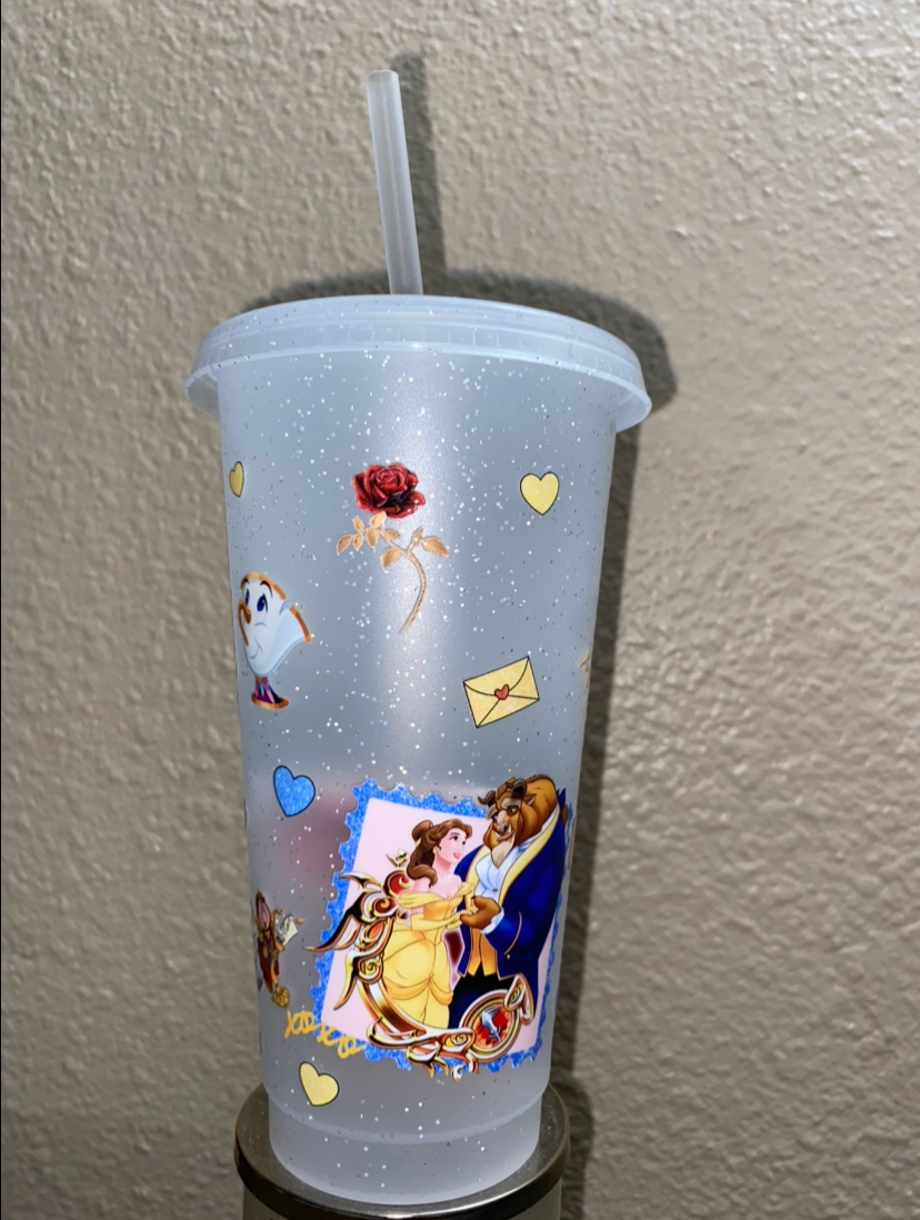 Beauty and the Beast Love stamps (pre-made frosted glitter cup)