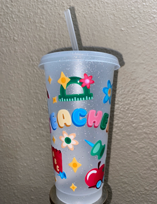 Teacher (pre-made frosted glitter cup)