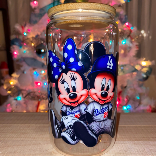 Mickey & Minnie LA Dodgers (pre-made Glass cup)