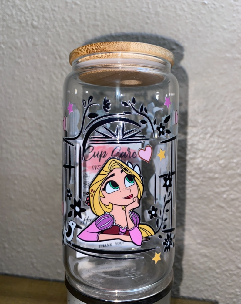 Rapunzel and Friends (pre-made glass cup)