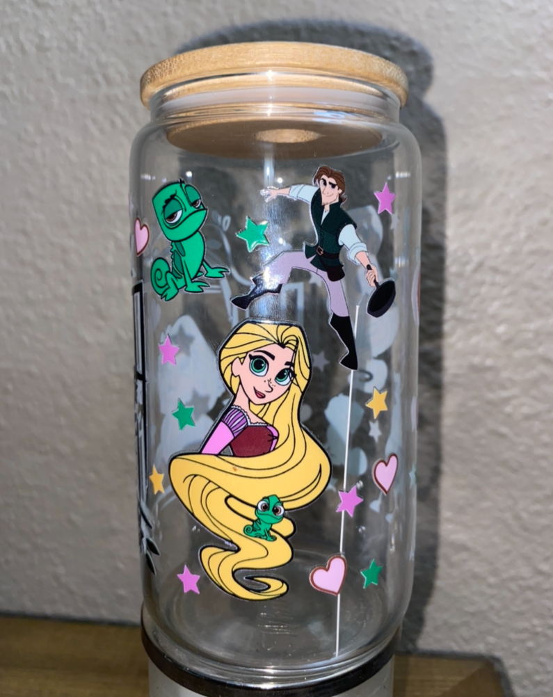 Rapunzel and Friends (pre-made glass cup)