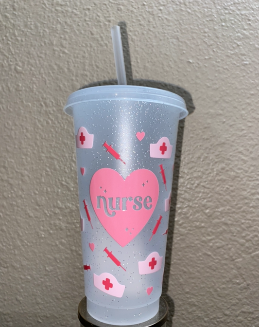 Pink Nurse (pre-made frosted glitter cup)