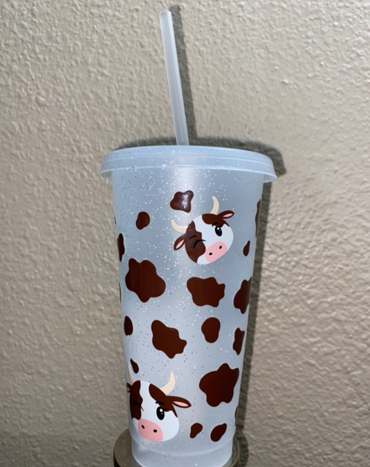 Brown Cow (pre-made frosted glitter cup)