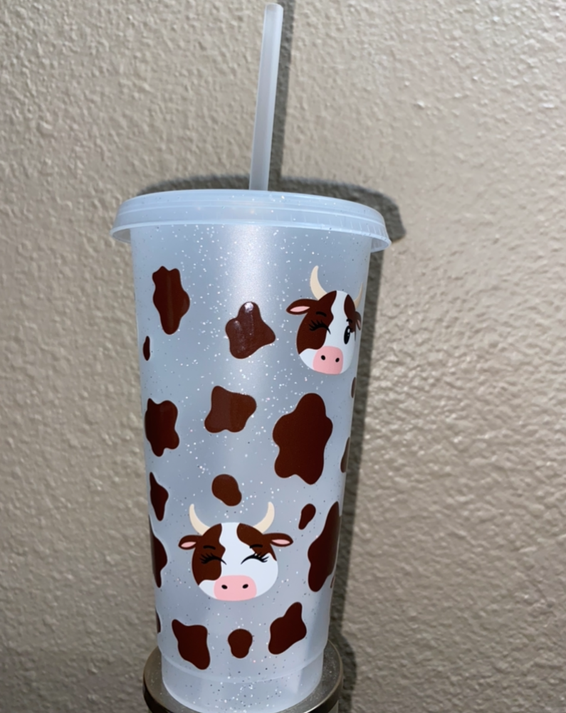 Brown Cow (pre-made frosted glitter cup)